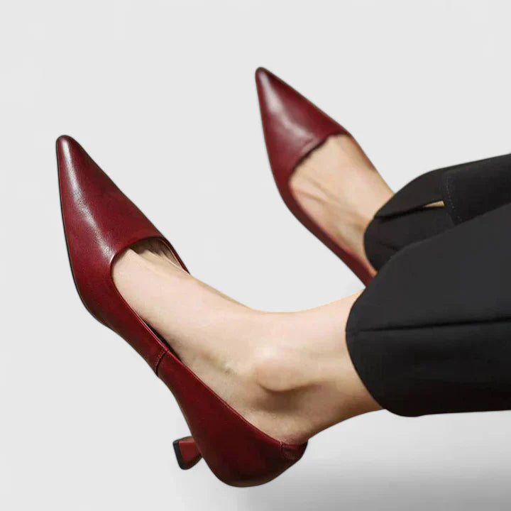 Louisa | Women's Pointed Toe Slingback Kitten Heels in Burgundy