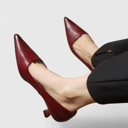 Louisa | Women's Pointed Toe Slingback Kitten Heels in Burgundy