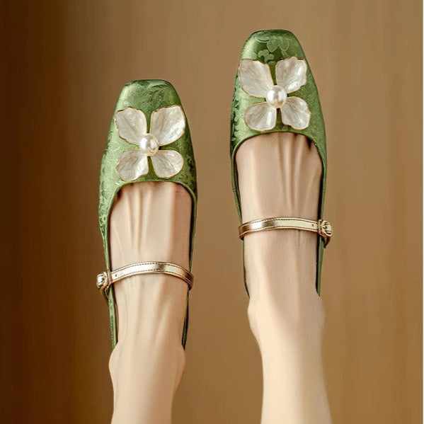 Women's Floral Mary Jane Block Heel Pumps