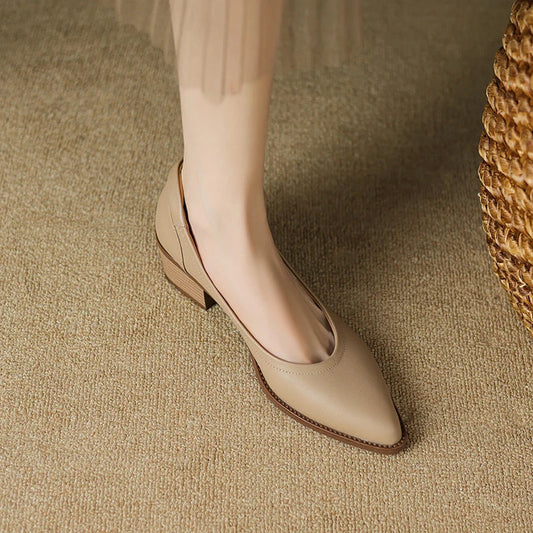 Amara | Women's Pointed Toe Block Heel Pumps Slip On Mid Heel Shoes