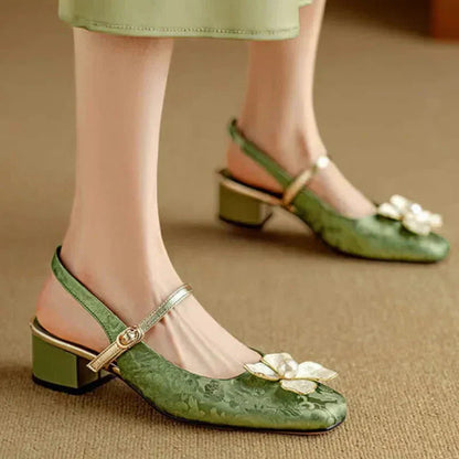 Women's Floral Mary Jane Block Heel Pumps
