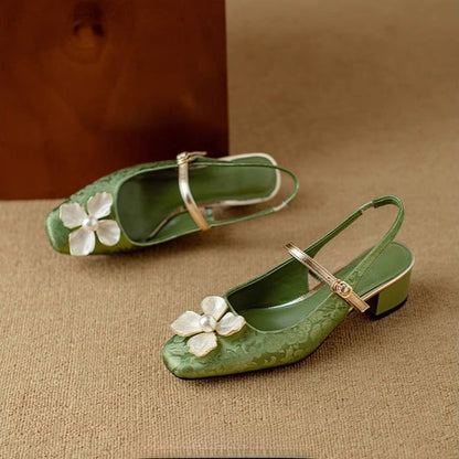 Women's Floral Mary Jane Block Heel Pumps