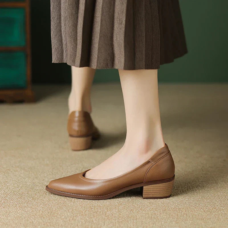 Amara | Women's Pointed Toe Block Heel Pumps Slip On Mid Heel Shoes