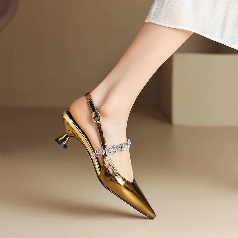 Sienna | Women's Crystal Strap Slingback Heels Pointed Toe Pumps