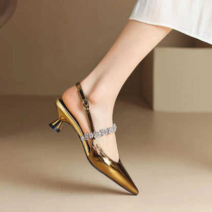 Sienna | Women's Crystal Strap Slingback Heels Pointed Toe Pumps