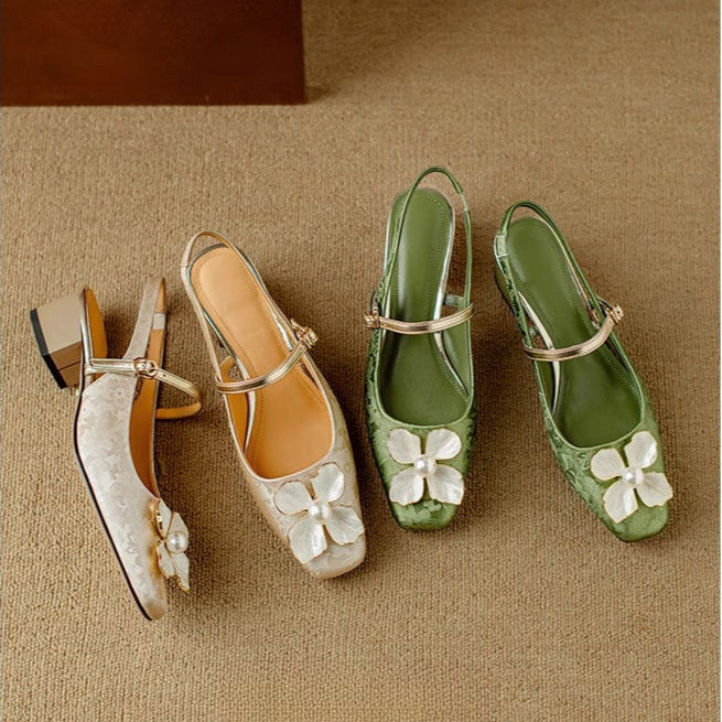 Women's Floral Mary Jane Block Heel Pumps