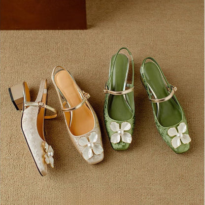 Women's Floral Mary Jane Block Heel Pumps