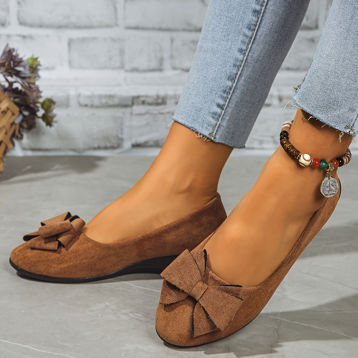 Camila | Women's Bow Detail Round Toe Ballet Flats Slip-On