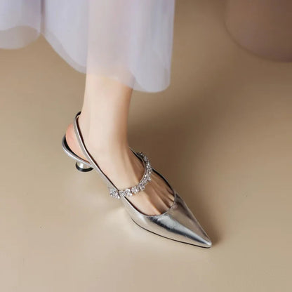 Sienna | Women's Crystal Strap Slingback Heels Pointed Toe Pumps