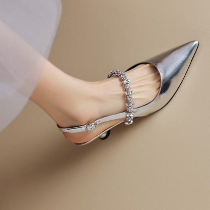 Sienna | Women's Crystal Strap Slingback Heels Pointed Toe Pumps