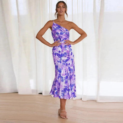 Women's Floral Asymmetric Wedding Guest Midi Dress