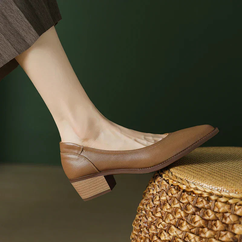 Amara | Women's Pointed Toe Block Heel Pumps Slip On Mid Heel Shoes