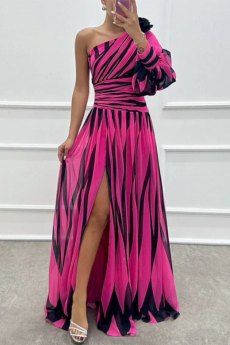 Women's Striped Wedding Guest Maxi Dress