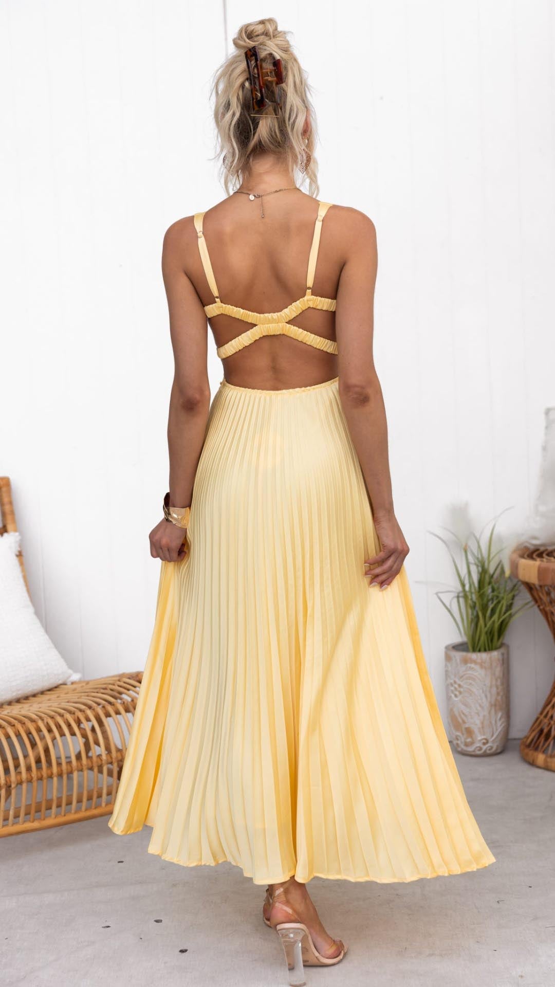 Women's Pleated V-Neck Evening Maxi Dress