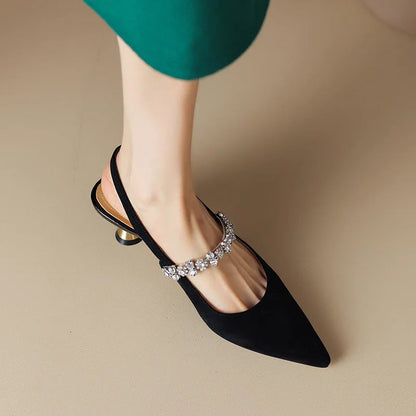 Sienna | Women's Crystal Strap Slingback Heels Pointed Toe Pumps