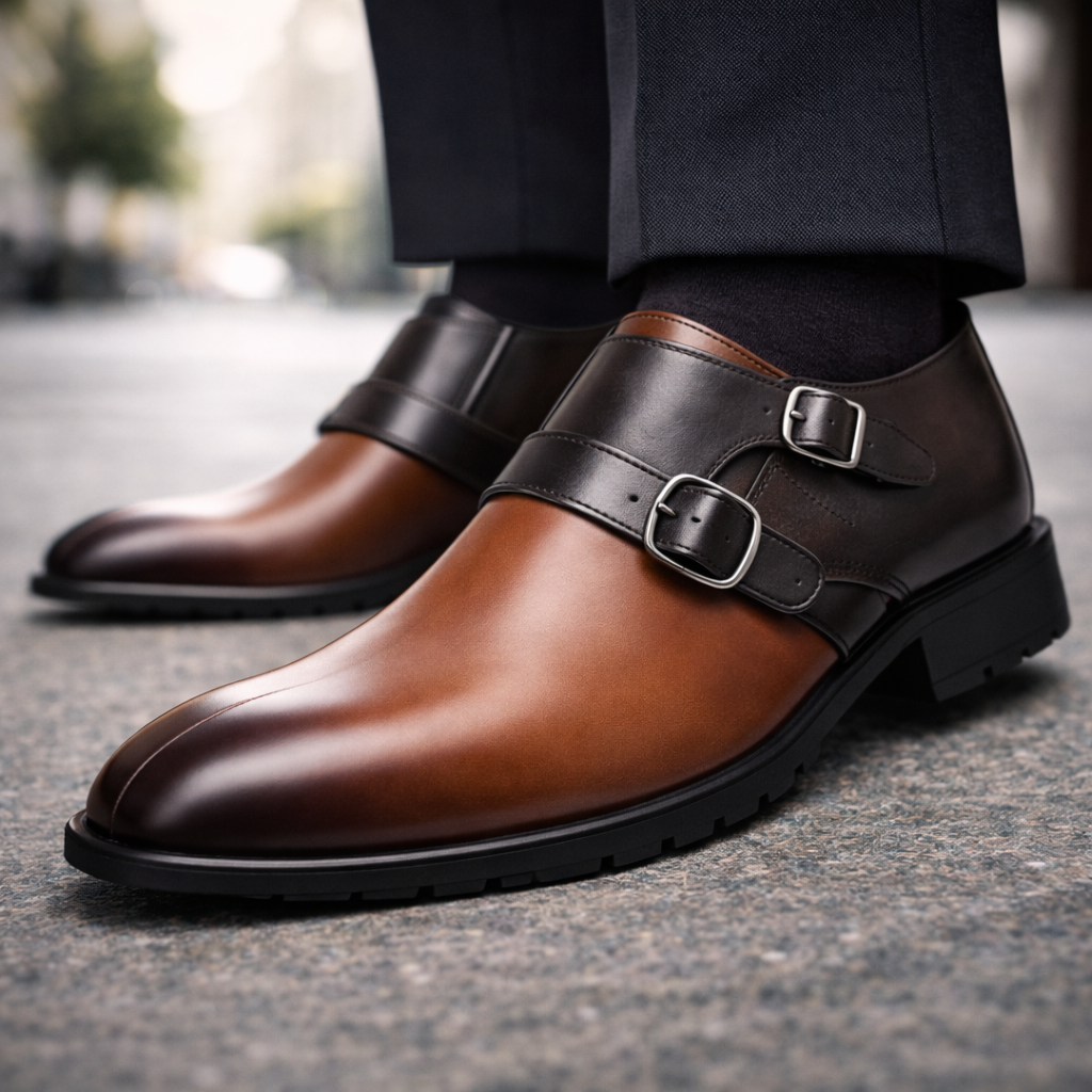 Carino Orthopedic Italian Leather Monk Strap Shoes
