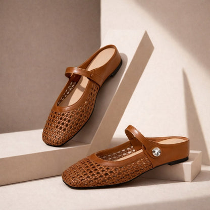 Sienna | Women's Mary Jane Mules Woven Flat Slip On Shoes