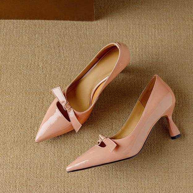 Women's Bow Pointed-Toe Kitten Heel Pumps