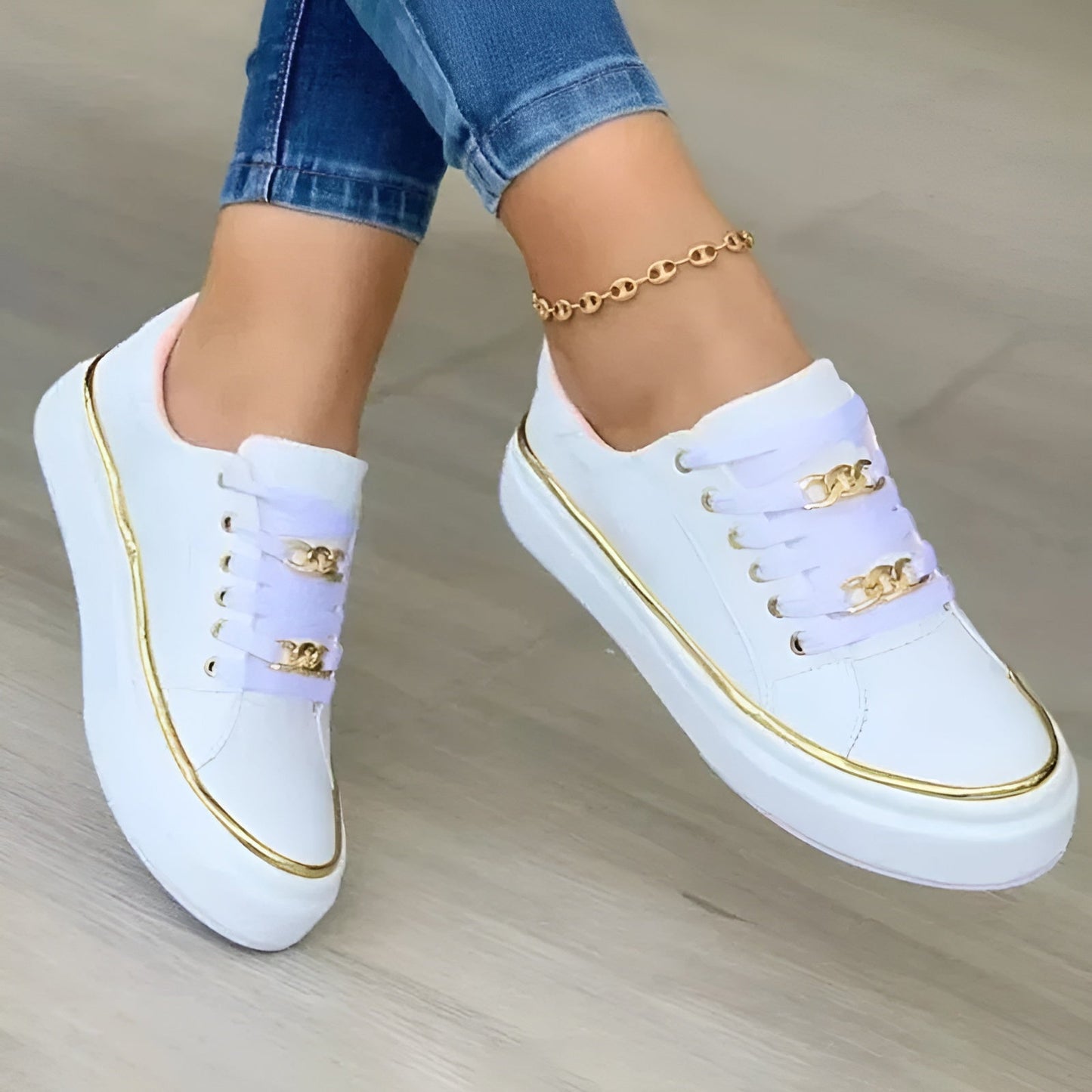 Women's Platform Sneakers with Chain Detail