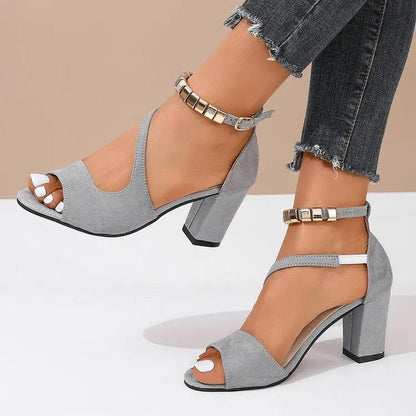 Women's Peep-Toe Block Heel Sandals with Ankle Strap