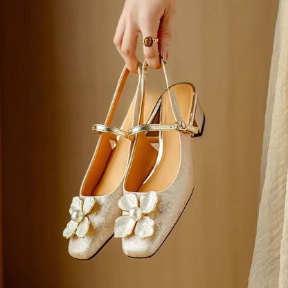 Women's Floral Mary Jane Block Heel Pumps