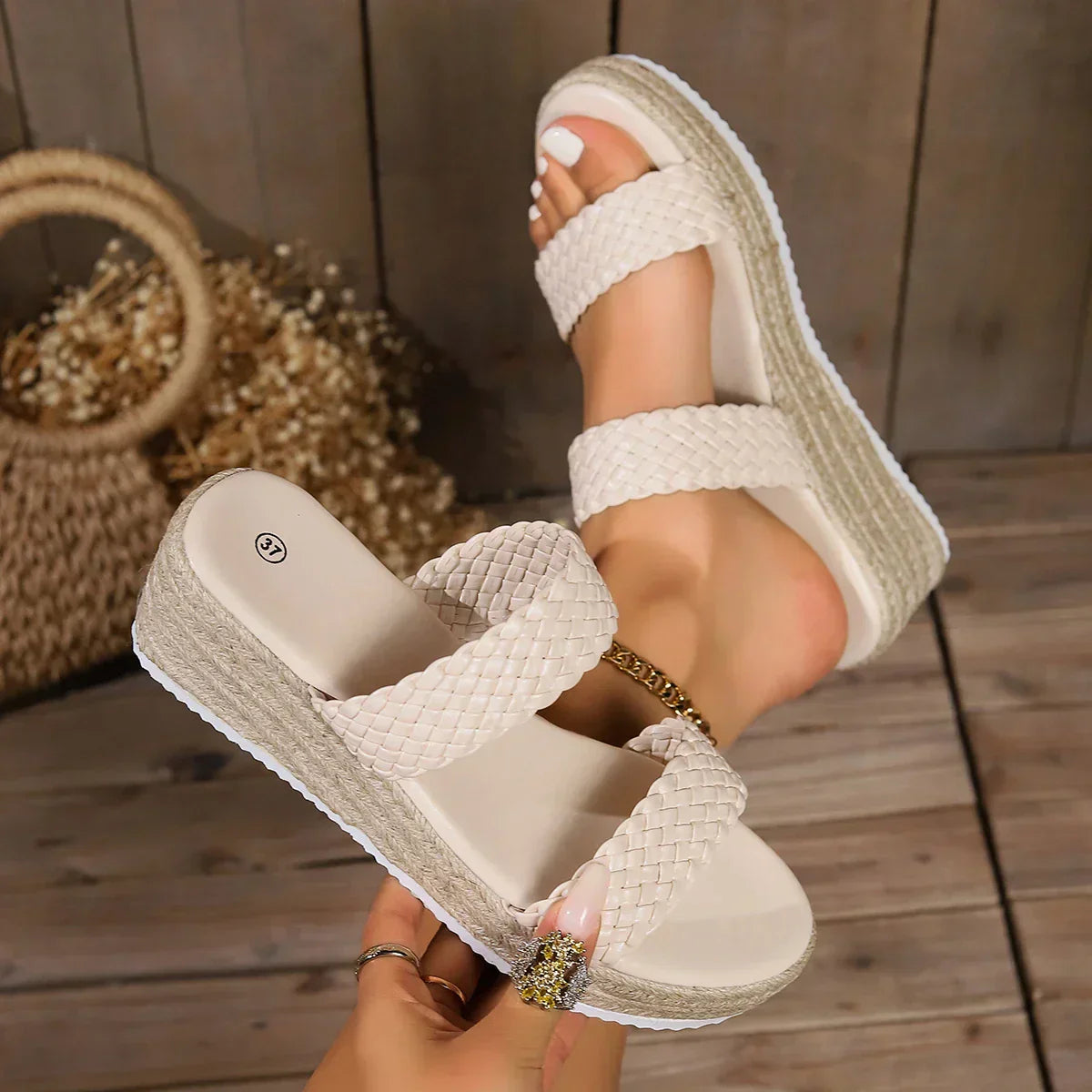 Women's Woven Platform Flat Sandals