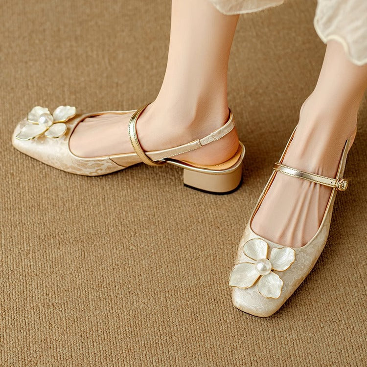 Women's Floral Mary Jane Block Heel Pumps
