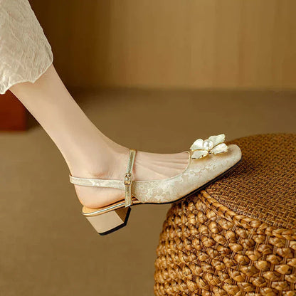 Women's Floral Mary Jane Block Heel Pumps