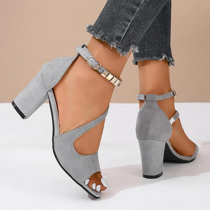 Women's Peep-Toe Block Heel Sandals with Ankle Strap