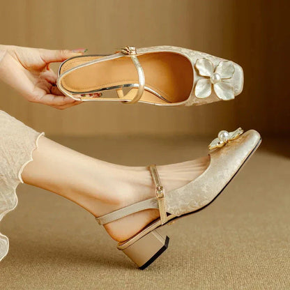 Women's Floral Mary Jane Block Heel Pumps