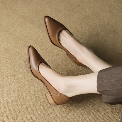 Amara | Women's Pointed Toe Block Heel Pumps Slip On Mid Heel Shoes