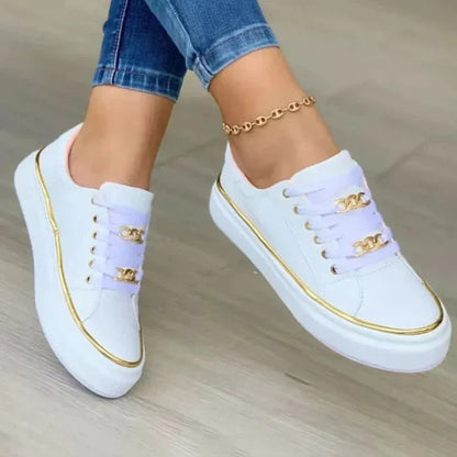 Avelin | Women's Black Platform Sneakers with Gold Chain Detail