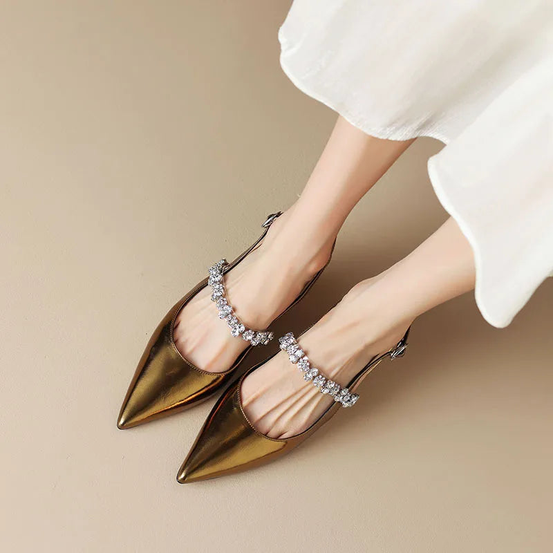 Sienna | Women's Crystal Strap Slingback Heels Pointed Toe Pumps