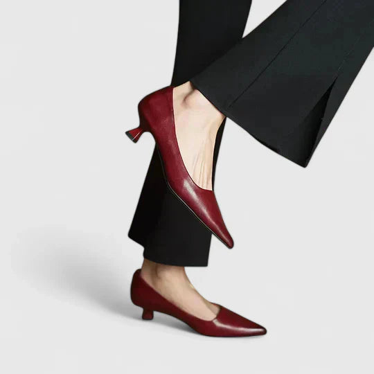 Louisa | Women's Pointed Toe Slingback Kitten Heels in Burgundy