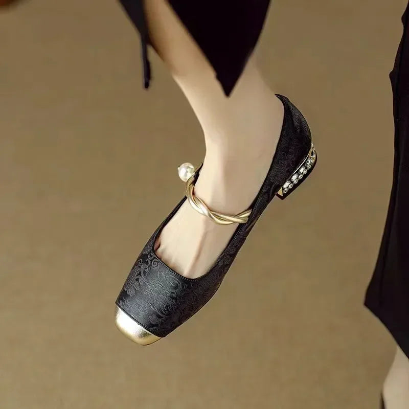 Women's Pearl Strap Mary Jane Heels