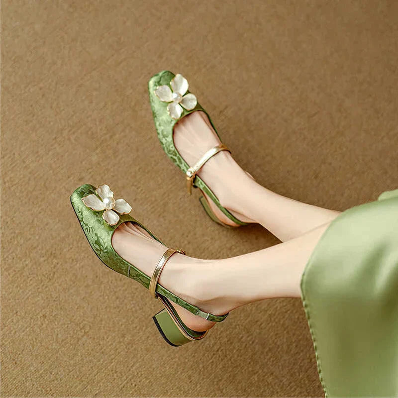 Women's Floral Mary Jane Block Heel Pumps
