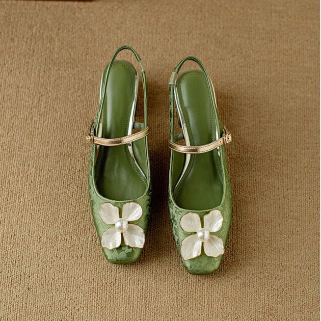 Women's Floral Mary Jane Block Heel Pumps