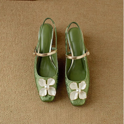 Women's Floral Mary Jane Block Heel Pumps