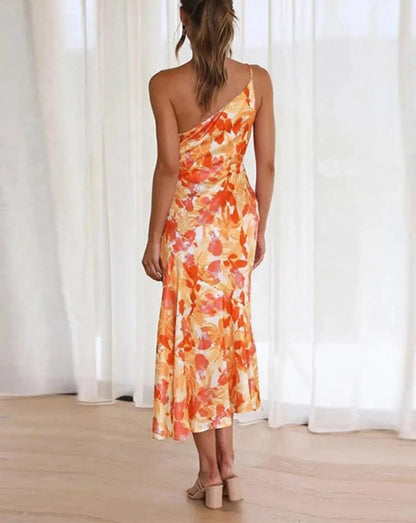 Women's Floral Asymmetric Wedding Guest Midi Dress