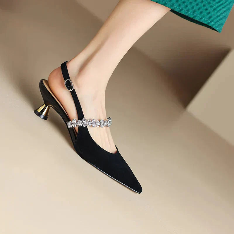 Sienna | Women's Crystal Strap Slingback Heels Pointed Toe Pumps