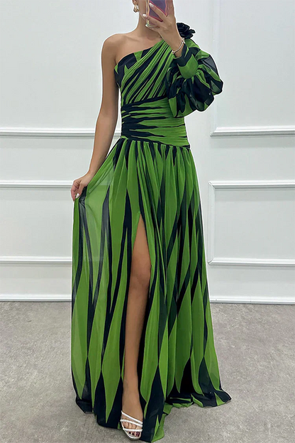 Women's Striped One-Shoulder Wedding Guest Maxi Dress