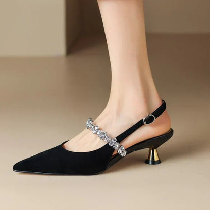 Sienna | Women's Crystal Strap Slingback Heels Pointed Toe Pumps