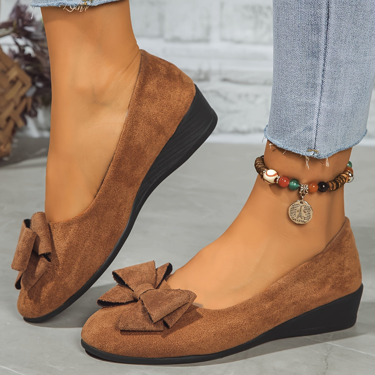 Camila | Women's Bow Detail Round Toe Ballet Flats Slip-On