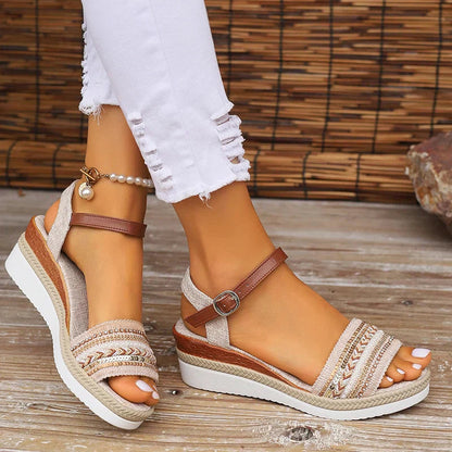 Women's Boho Woven Sandals with Ankle Strap
