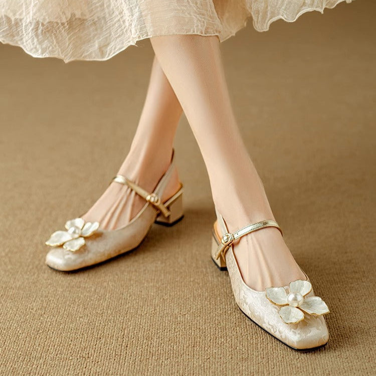 Women's Floral Mary Jane Block Heel Pumps