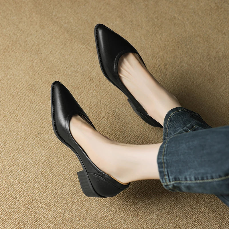 Amara | Women's Pointed Toe Block Heel Pumps Slip On Mid Heel Shoes