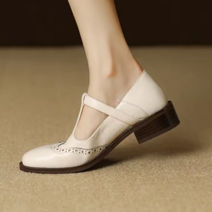 Vivienne | Women's Leather T-Strap Mary Jane Shoes Low Block Heel