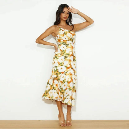 Women's Floral Asymmetric Wedding Guest Midi Dress