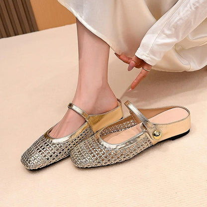 Sienna | Women's Mary Jane Mules Woven Flat Slip On Shoes