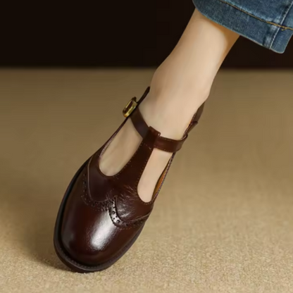Vivienne | Women's Leather T-Strap Mary Jane Shoes Low Block Heel